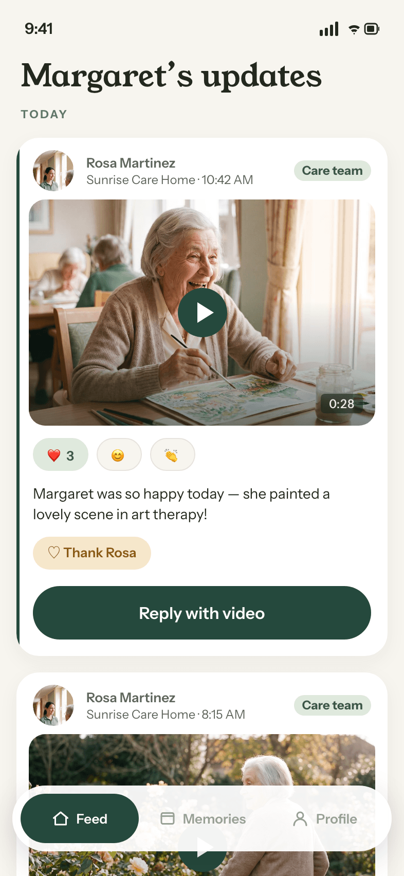 Family member receiving and watching a moment from their loved one